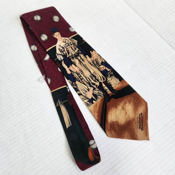 Norman Rockwell Vintage 1995 Necktie Chicago Baseball Saturday Evening P… - Picture 2 of 12